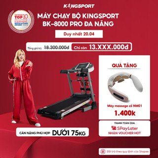 Máy chạy bộ KINGSPORT BK-8000 Pro đa năng, nâng dốc tự động 18%tốc độ tối đa 14km/h, kèm đai massage và thanh gập bụng