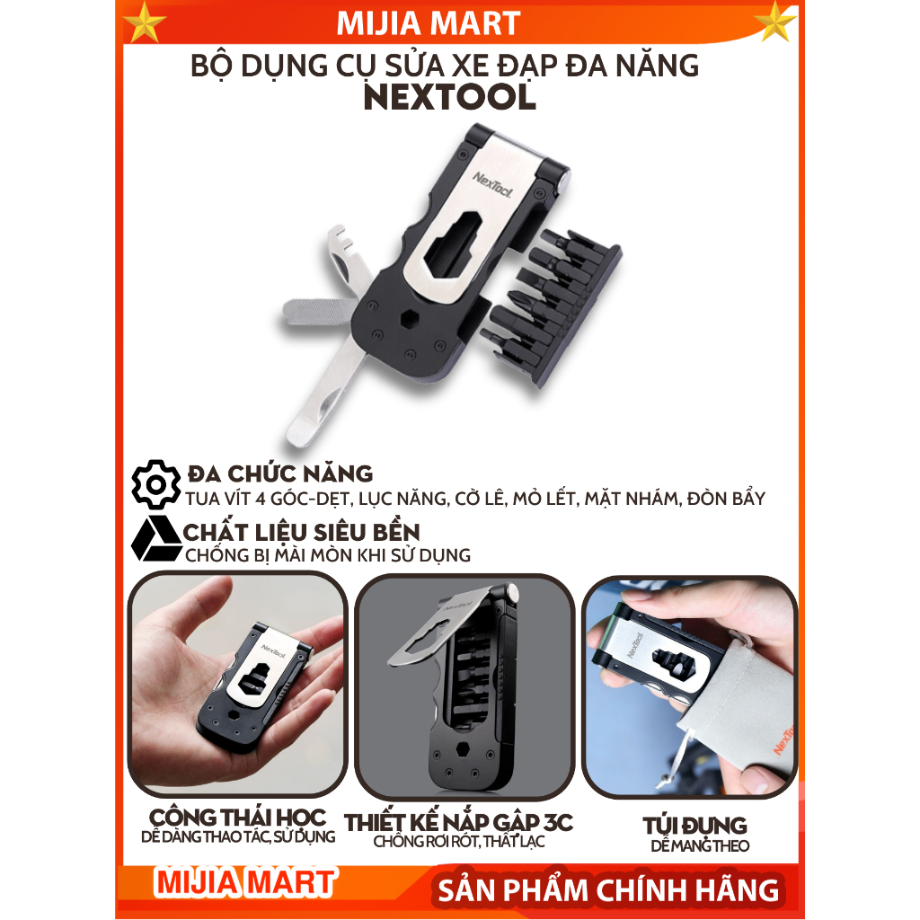 Bộ dụng cụ sửa xe đạp đa năng Nextool, bộ dụng cụ sửa chữa đa năng đa chức năng, siêu gọn, dễ mang t