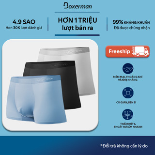 COMBO 3 Quần lót nam boxer không viền chất thun lạnh kháng khuẩn khử mùi BOXERMAN