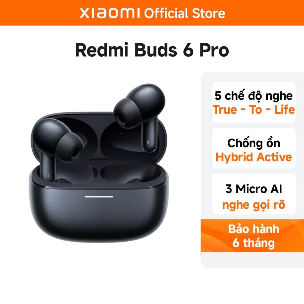 Tai Nghe Không Dây Xiaomi Redmi Buds 6 Pro - 3 Micro AI - Hàng chính hãng - Bảo hành 6 tháng