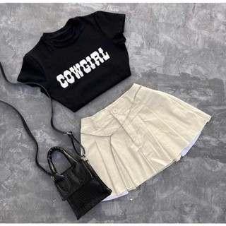 Sét chân váy xếp li áo croptop cho mẹ và bé gái 15-55kg
