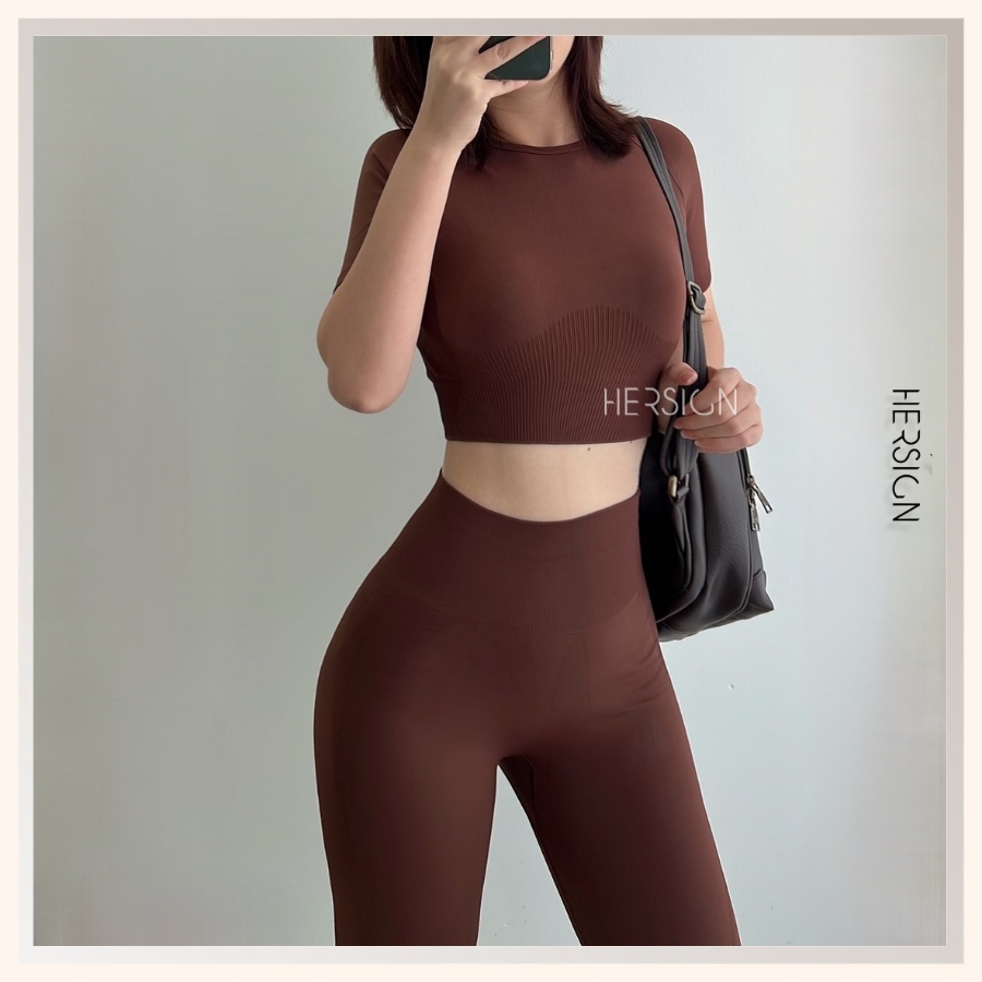 Bộ đồ tập gym Set đồ tập yoga nữ Áo croptop ngắn tay mẫu mới HERSIGN-SET76