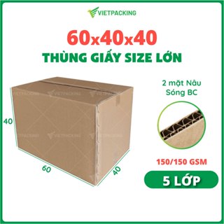 Combo 5 thùng carton 60x40x40 loại 5 lớp size lớn chuyển nhà, siêu bền, chống va đập bảo vệ đồ đạc