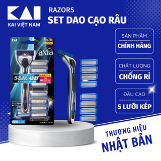 Set dao cạo râu Nhật Bản cao cấp KAI Axia 5 lớp lưỡi (1 thân và 9 đầu lưỡi/gói) AXIA AX-9BS, GA0061
