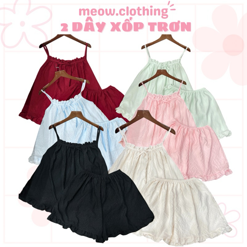 [Có BIGSIZE] Đồ Bộ Ngủ Nữ, Set 2 Dây Quần Đùi Mặc Nhà Chất Đũi Xốp Trơn Mềm Mịn Freesize <58kg