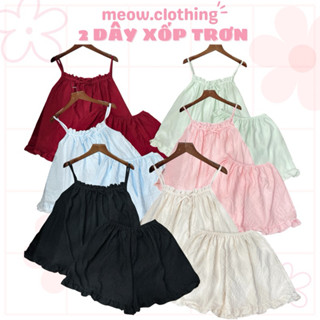 [Có BIGSIZE] Đồ Bộ Ngủ Nữ, Set 2 Dây Quần Đùi Mặc Nhà Chất Đũi Xốp Trơn Mềm Mịn Freesize <58kg