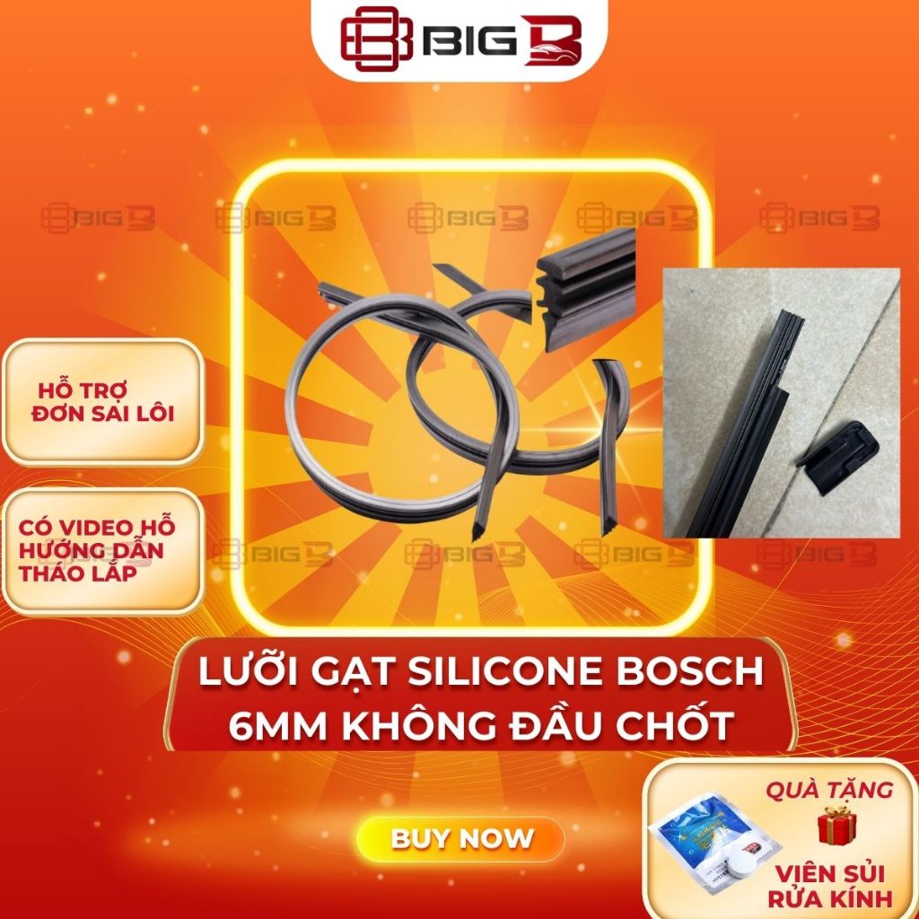 Lưỡi Gạt Mưa Ô tô Silicone BOSCH 70cm(28inch) Lá Lúa Gạt Kính Ô TÔ Không Đầu Chốt 6mm Lưỡi Gạt Sau Ô Tô BIG B STORE