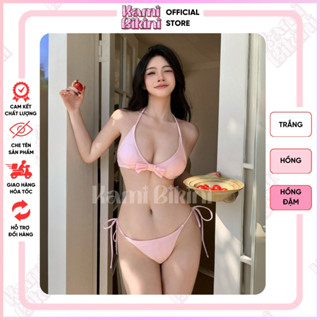 Bikini đi biển 2 mảnh mix nơ dễ thương sẵn đệm mút, Đồ bơi nữ màu hồng xinh xắn cho nữ đi biển Freesize  <50kg - Mã H11