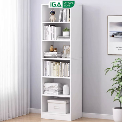 Kệ sách gỗ để sàn thiết kế 6 tầng decor góc làm việc, văn phòng hiện đại - GP397