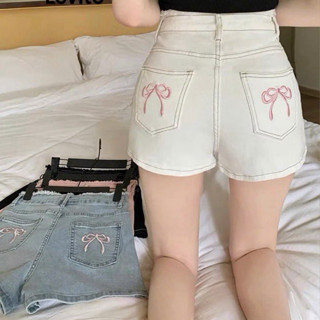 Quần short Jean nữ quần đùi 2 túi sau thêu nơ nhẹ nhàng Mini (Q 2NƠ)