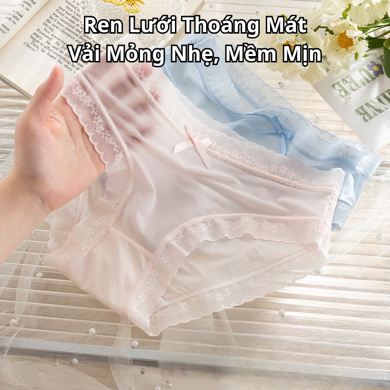 Set 5 Quần Lót Phối Ren Viền Hoa Xinh Xắn, Chất Thun Mỏng Nhẹ Co Giãn Tốt Mã 160
