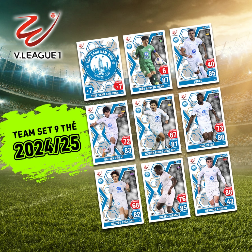 Set 9 Thẻ Cầu Thủ V League 2024-25 Theo Đội (Thẻ Size Lớn UK)