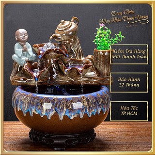 Thác Nước Phong Thủy Ngọc Bích Gốm Cao Cấp Hoa Văn Sang Trọng Trang Trí Bàn Làm Việc, Quà Tặng