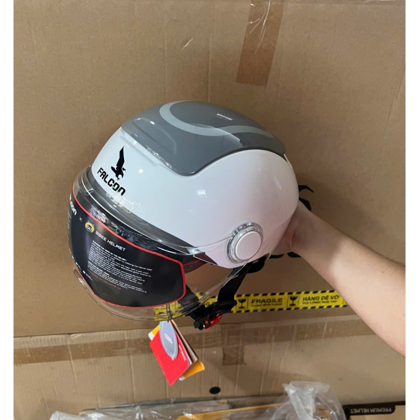 Falcon Bee F14 Màu Trắng Xám-Mũ Bảo Hiểm Xe Máy Hai Kính