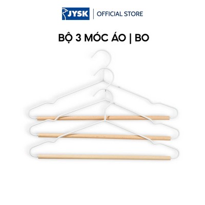 Bộ 3 móc áo | JYSK BO | sắt/gỗ tự nhiên | trắng | R1.2xD42xC20cm