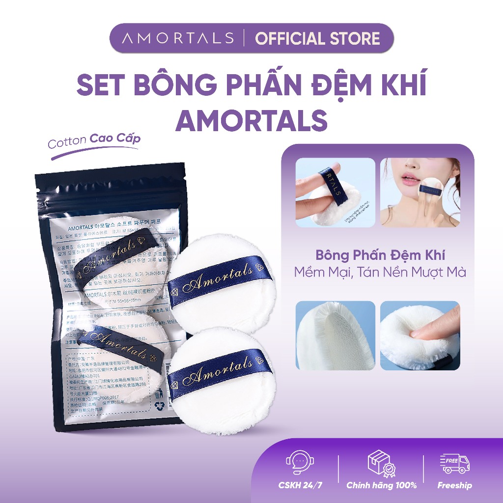 Bông Phấn Amortals Mút Trang Điểm Mềm Mịn Cotton Cao Cấp, Đệm Khí, Không Ăn Phấn