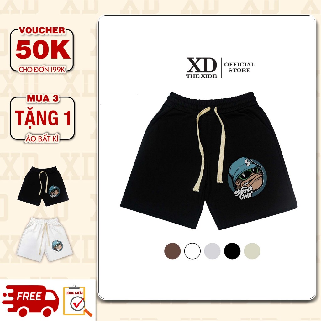 Quần đùi The Xide, quần short nam cotton in hình Stand Chill mùa hè cao cấp cạp chun