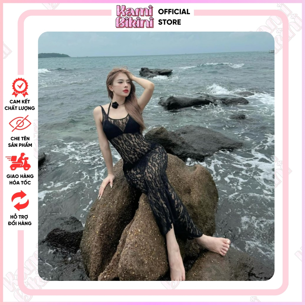 Váy ren nữ dài ôm body 2 dây 1 lớp hở lưng xuyên thấu sang chảnh, Váy ren đi biển sexy (KHÔNG KÈM BIKINI) - Mã M06 | BigBuy360 - bigbuy360.vn
