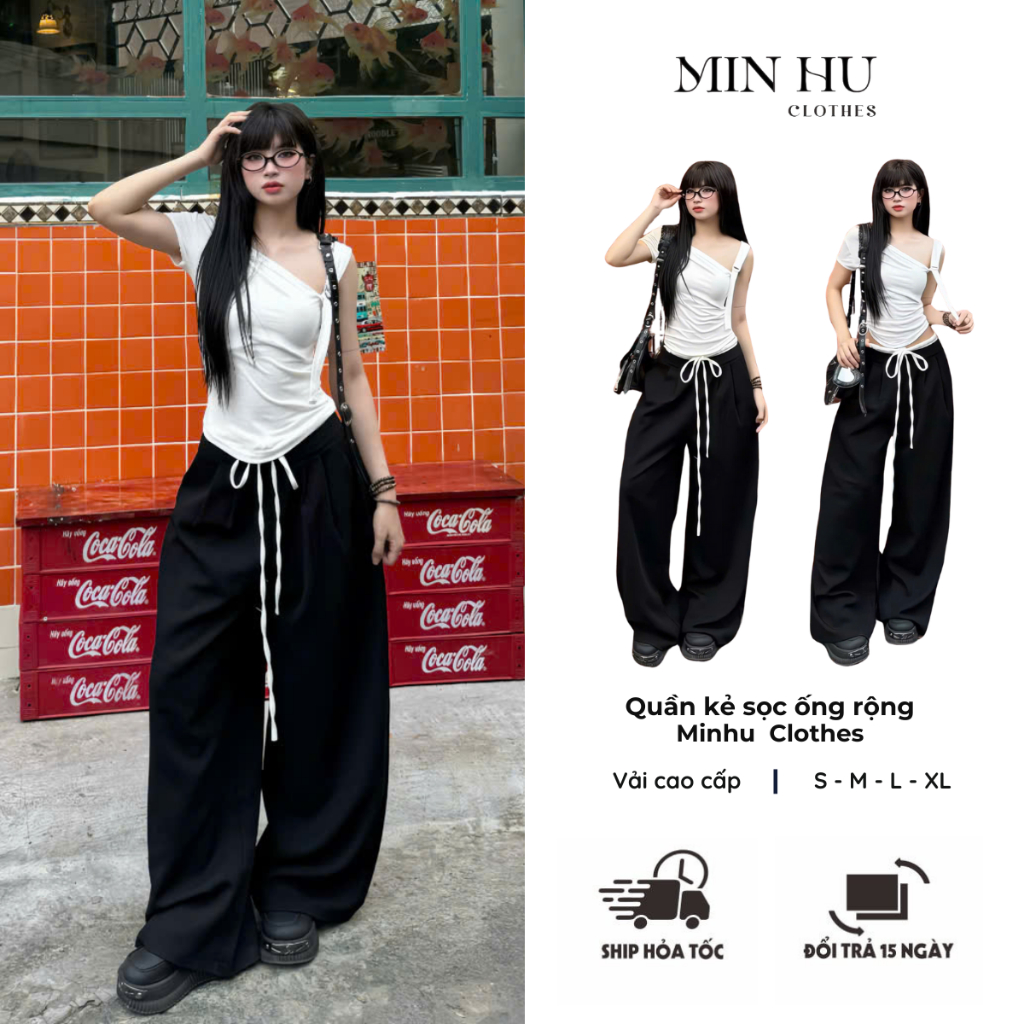 Quần dài form suông phối cạp trắng chun eo MINHU CLOTHES