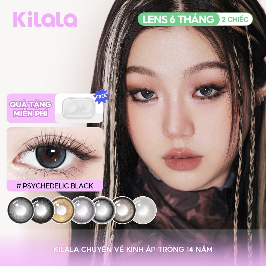 Kính áp tròng Kilala màu nâu Grow Black/ Pony Pink Purple/ Psychedelic Black DIA 14.2 14.5mm  lens c