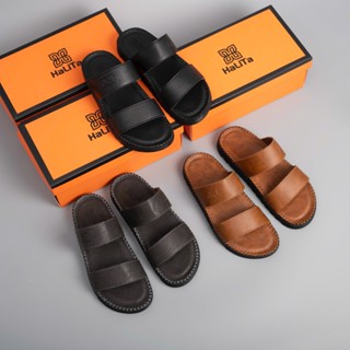 [DocTor Hai Quai Vip] Dép Nam HaLiTa Da Bò Vân Chống Thấm Nước Đế Bằng Nhẹ Có Răng Cưa Chống Trơn Trượt Cao Su .