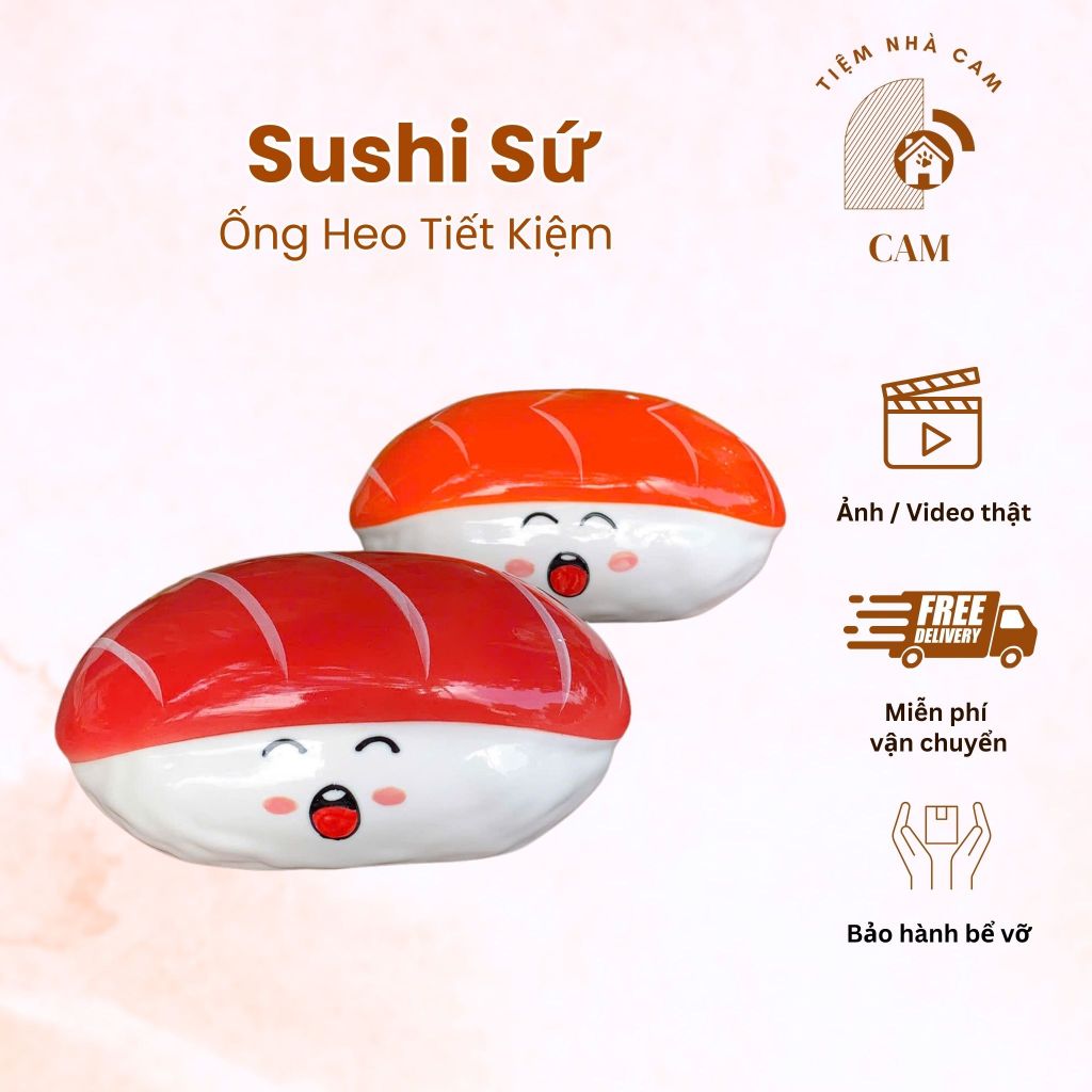 Sushi O - Heo đất tiết kiệm, lợn sứ, Đựng Tiền Ống Heo, Ống Tiết Kiệm, Trang trí, heo lỗ tròn Decor