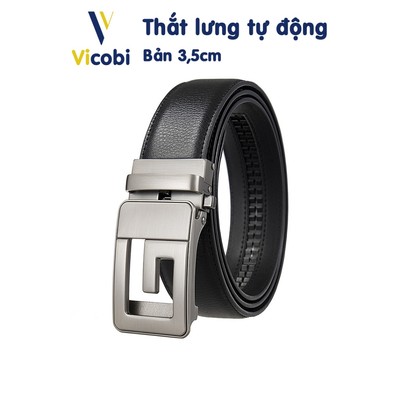 Dây thắt lưng nam da bò Vicobi TLG2, dây nịt khóa tự động bản 3,5cm