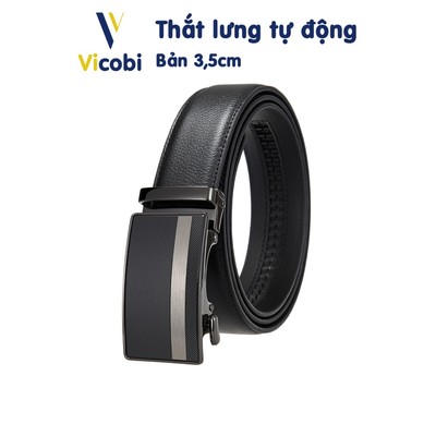 Dây thắt lưng nam da bò Vicobi TLE1, dây lưng khóa tự động bản 3,5cm