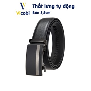  Dây thắt lưng nam da bò Vicobi TLE1 dây lưng khóa tự động bản 3,5cm 