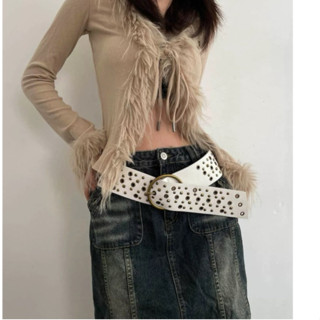  Thắt lưng bản to retro Âu Mỹ khoá tròn đinh tán full lỗ.... 