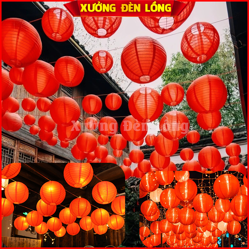 Đèn Lồng Vải Lụa Đỏ - Giấy Lụa Đỏ Tròn trang trí lễ tết, trung thu, Lồng Đèn giá rẻ sẵn size [15-30]