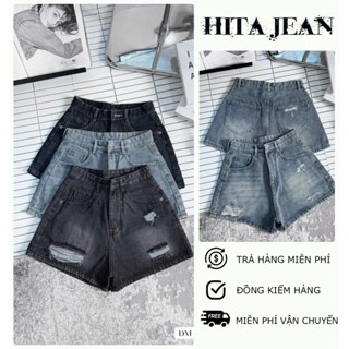 [SJDM261] QUẦN SHORT JEAN NỮ LƯNG CAO RÁCH CÀO NHẸ HAI ĐÙI GỐI MÀU XANH ĐẬM XÁM ĐẬM BASIC ÔM DÁNG