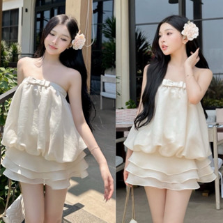 [CÓ MÚT] Set Váy Áo Tơ Dáng Bí Cúp Ngực Kèm Chân Váy Xoè 3 Tầng Có Lót Trong, Set Bộ Đồ Nữ Mặc Đi Biển, Đi Chơi
