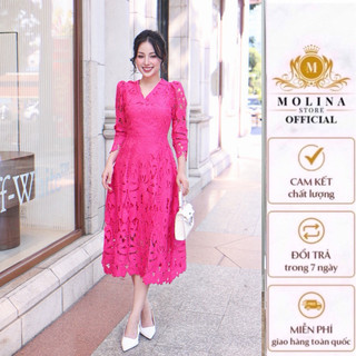  Molina - Đầm xoè Ren Noula  sang trọng và quyến rũ cổ tim tay ngắn 