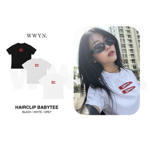  Áo thun nữ babytee WWYNSTU hairclip baby tee black   white cotton 250GSM 