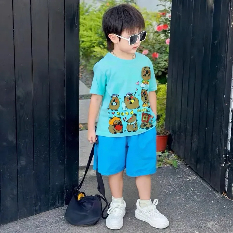 [BBkidsvn] Bộ thun cotton Cabybara nhồi gòn cho bé 12-14kg