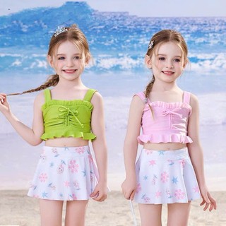 Sét Bộ Bơi Ao 2 Dây Viền Bèo Điệu Đà Mix Quần Giả Váy Họa Tiết hình ELSA Bông Tuyết Siêu Cute Cho Bé Gái ( mẫu mới 2025)