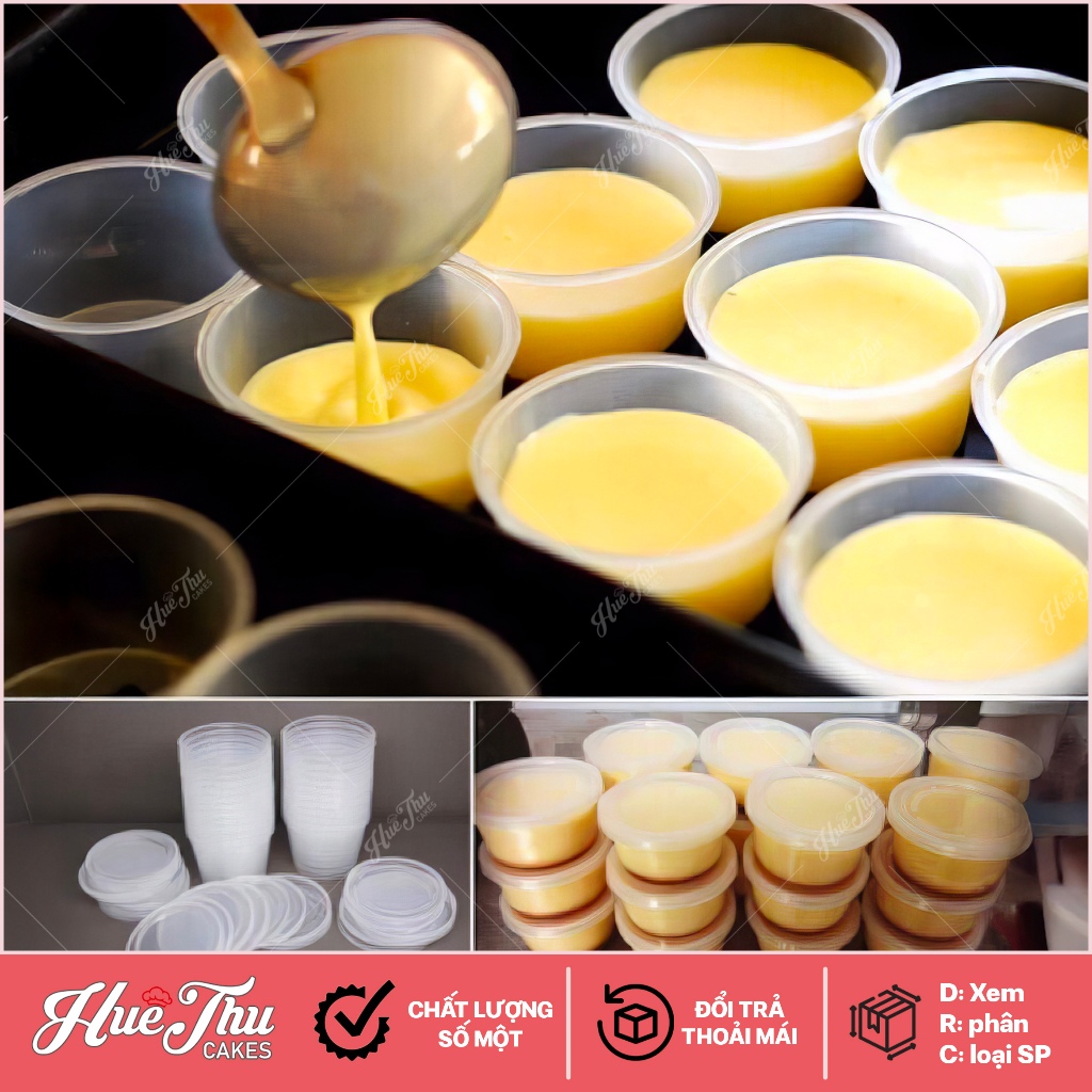 Hộp flan tròn (50 hộp) hũ nhựa hấp bánh flan, da lợn, đựng tàu hủ singapore, panna cotta, rau câu ly