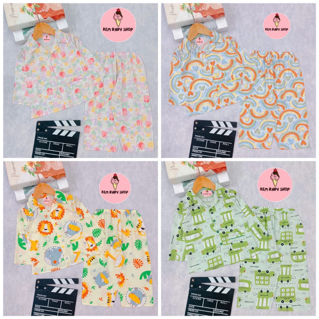 Bộ tole/lanh dài pijama cho bé gái, pizama bé gái kem baby shop