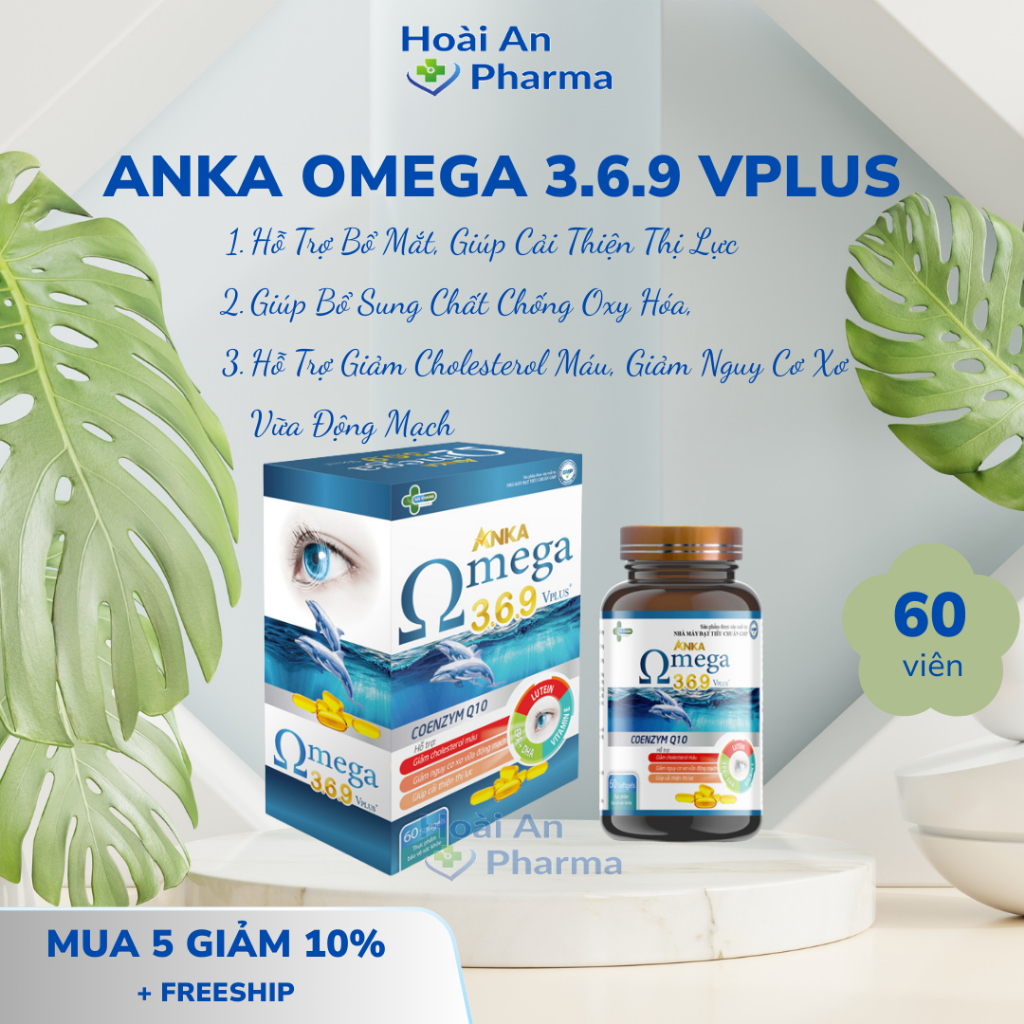 Anka Omega 369 Vplus, Hộp 60 viên - Bổ sung Omega3, lutein, EPA, DHA, Vitamin E