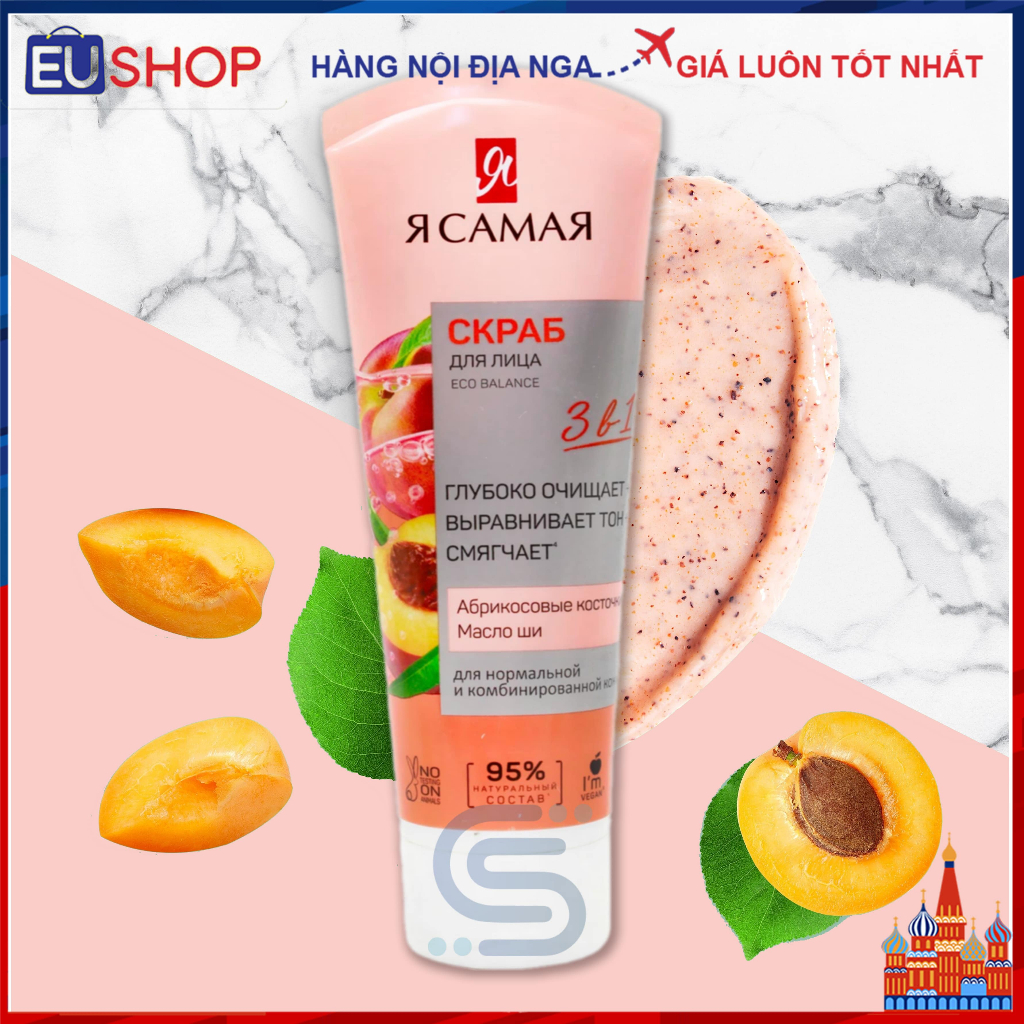 Tẩy tế bào chết mặt với hạt mơ Armenia Eco balance Ya Samaya Tuýp 75 ml