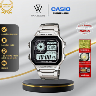 Đồng Hồ Điện Tử Nam Casio AE-1200WHD-1AVDF Mặt Kính Nhựa 42mm Chống Nước Dây Kim Loại Không Gỉ Chính Hãng