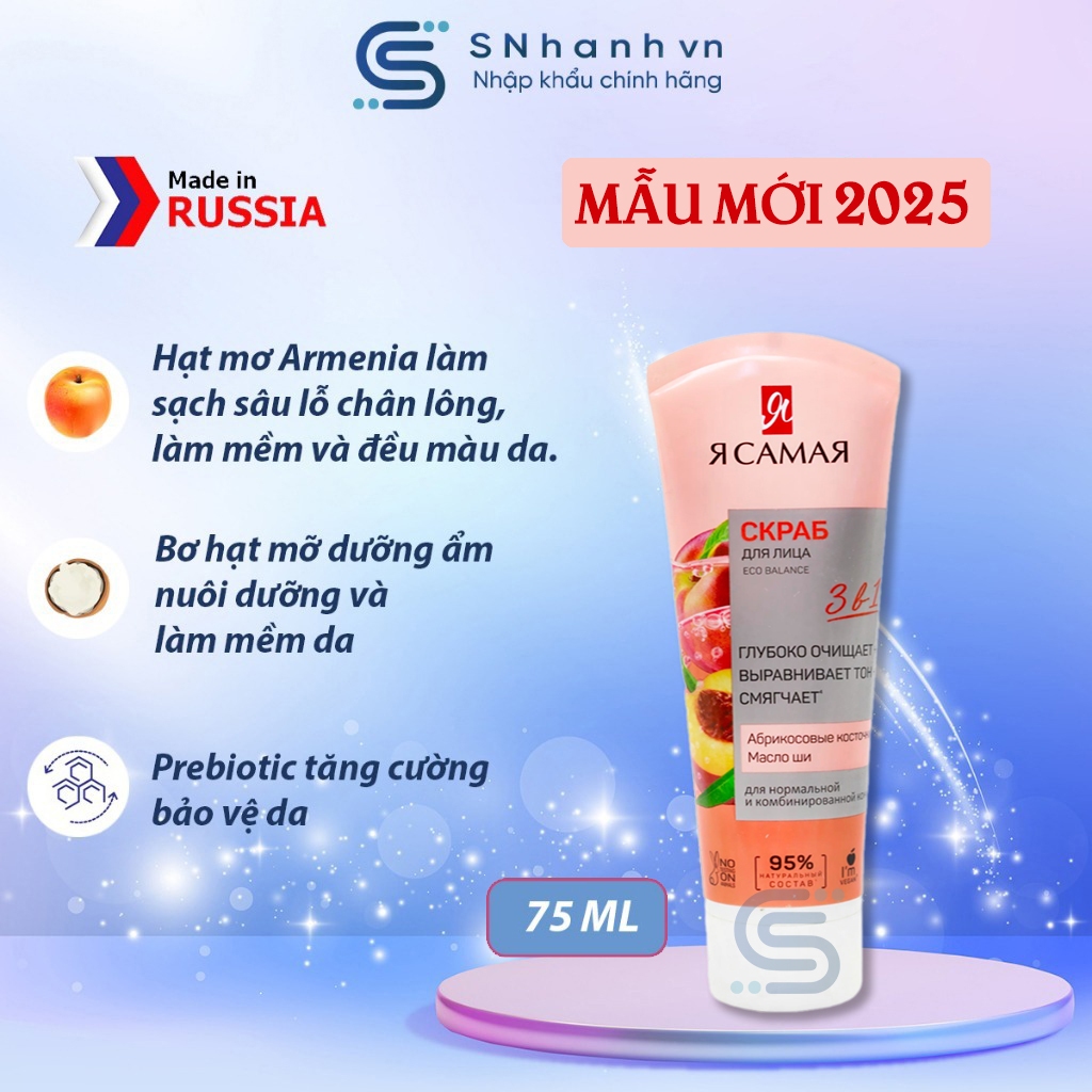 Tẩy tế bào chết mặt với hạt mơ Armenia Eco balance Ya Samaya Tuýp 75 ml