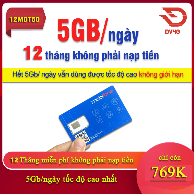 Sim 4G Mobifone trọn gói MDT50, 12MDT150, MDT355, MDT255, 12Car80 trọn gói data 12 tháng