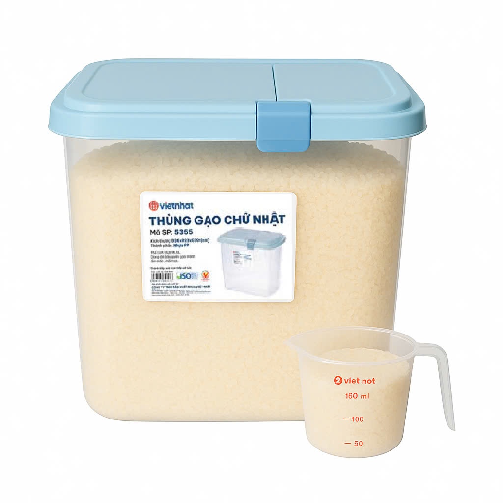 Thùng đựng gạo thông minh 10kg nắp lật Việt Nhật 5355 - thùng gạo 10kg + tặng kèm cốc đong gạo