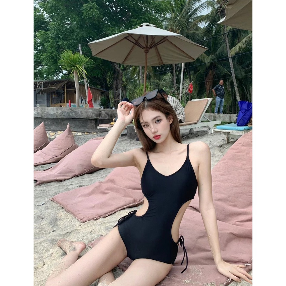 [ĐỒ BƠI LOẠI 1] Bikini 1 mảnh, áo tắm đi biển cổ tim khoét tròn 2 bên eo màu đen quyến rũ | BigBuy360 - bigbuy360.vn