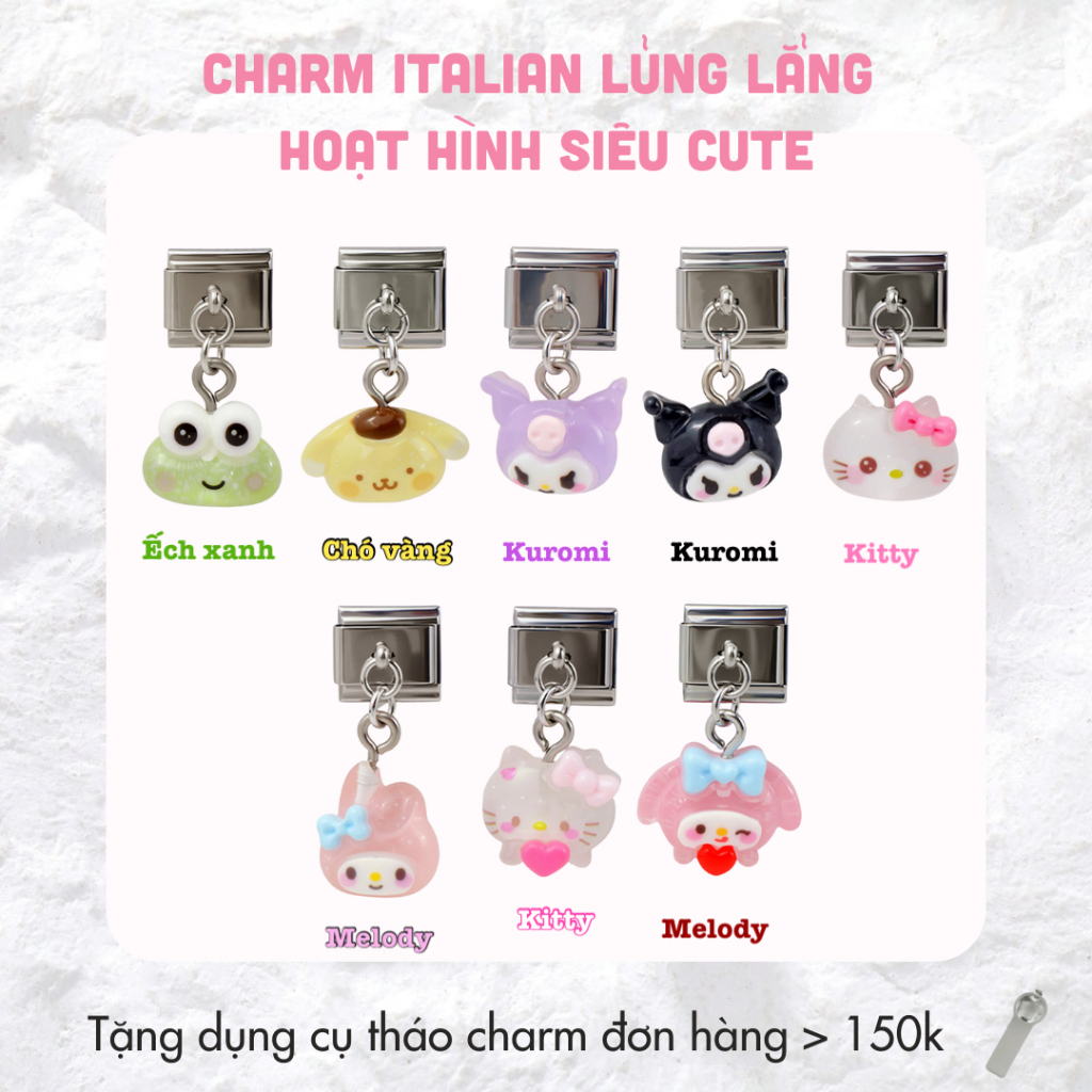 Charm italian treo lủng lẳng hoạt hình siêu cute, charm italian đeo tay thép không gỉ dành cho nam n