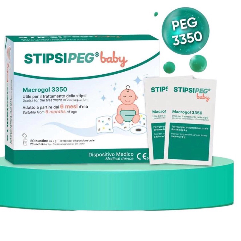 Stipsipeg Baby Macrogol 3350 – Bột nhuận tràng, giảm táo bón cho trẻ từ 6 tháng tuổi (20 gói x 5g)