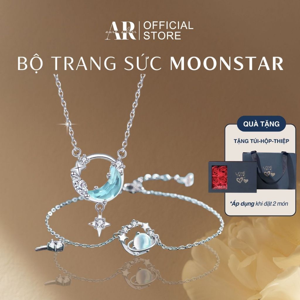 Bộ trang sức bạc Ý 925 dây chuyền,lắc tay,set phụ kiện bạc nữ Moon Star-AURA SILVER