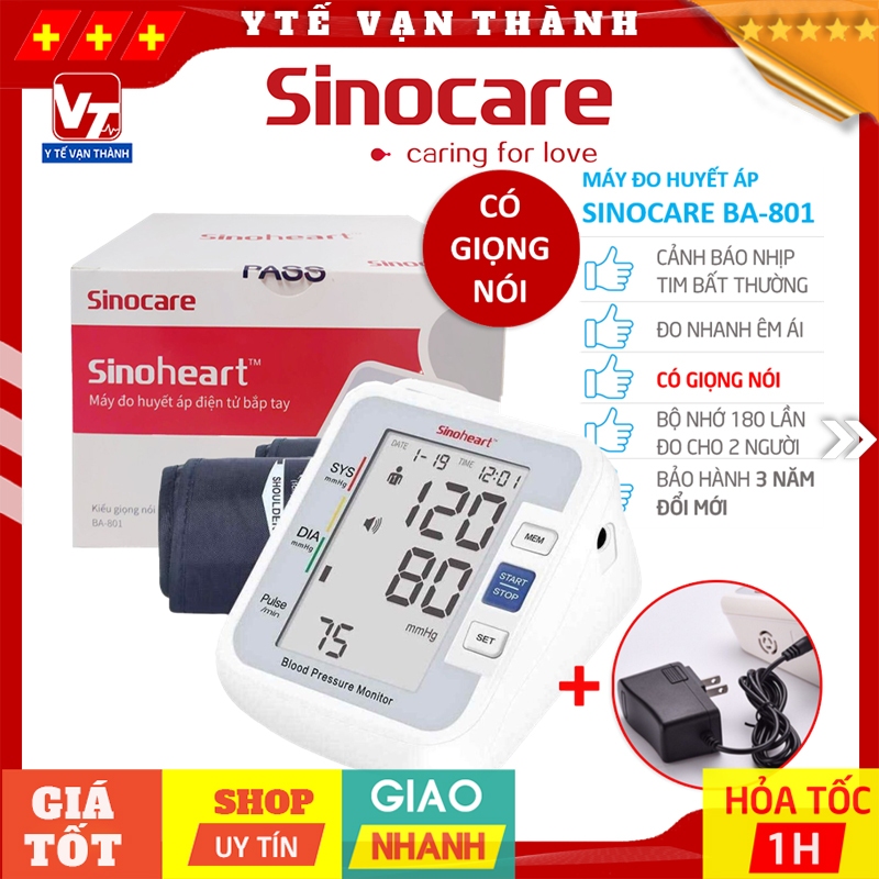 ✅ [KÈM BỘ NGUỒN] Máy Đo Huyết Áp Bắp Tay Sinocare Sinoheart BA-801 | BẢO HÀNH 5 NĂM ĐỔI MỚI -VT0822